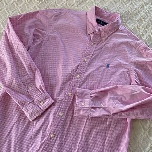 Ralph Lauren Pink‎ White Checked Plaid Buttondown Longsleeved Shirt Large L